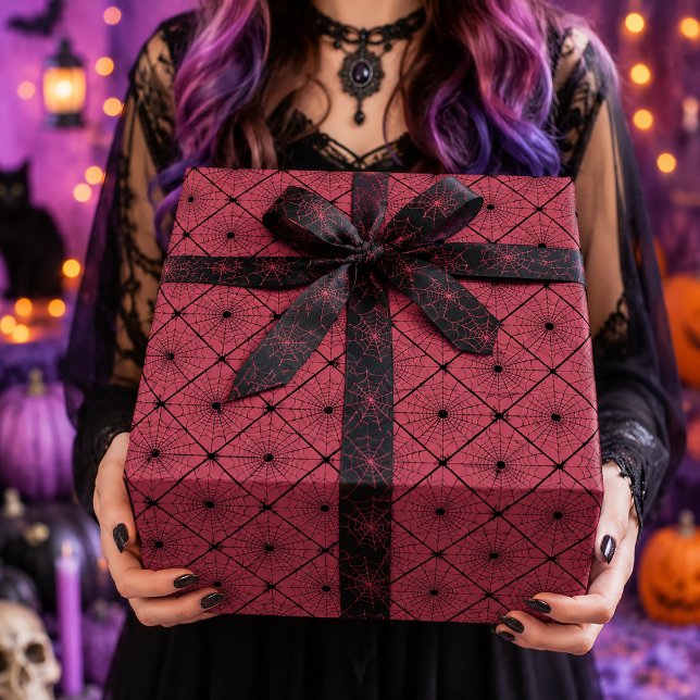 Pink & Black Gothic Spider Web Diamond Pattern Wrapping Paper (Creator Uploaded)