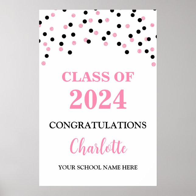 Pink Black Grad Party Custom 20x30 Poster (Front)
