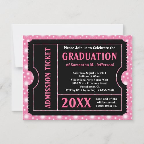 Pink Black Graduation Party Ticket Invitation