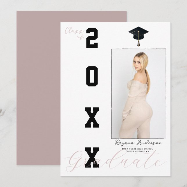 Pink & Black Graduation Photo Announcement   (Front/Back)