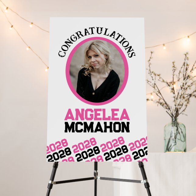 Pink & Black Graduation Photo Autograph Signature  Foam Board (In Situ (Stand))
