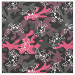 Pink Black Gray Camo Pattern Skulls Fabric