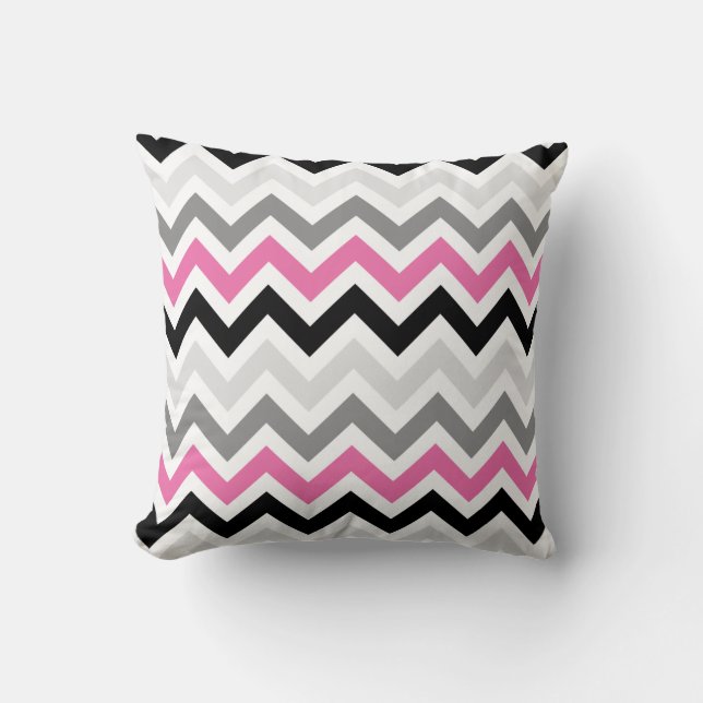 Pink Black Gray Chevron Zigzag Pattern Throw Pillow (Front)