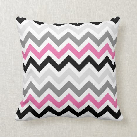 Pink Black Gray Chevron Zigzag Pattern Throw Pillow