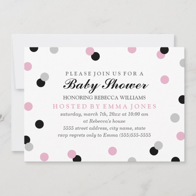 Pink Black Gray Confetti Baby Shower Invite (Front)