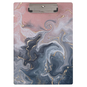 Pink Black Gray Decorative Watercolor Marble Clipboard