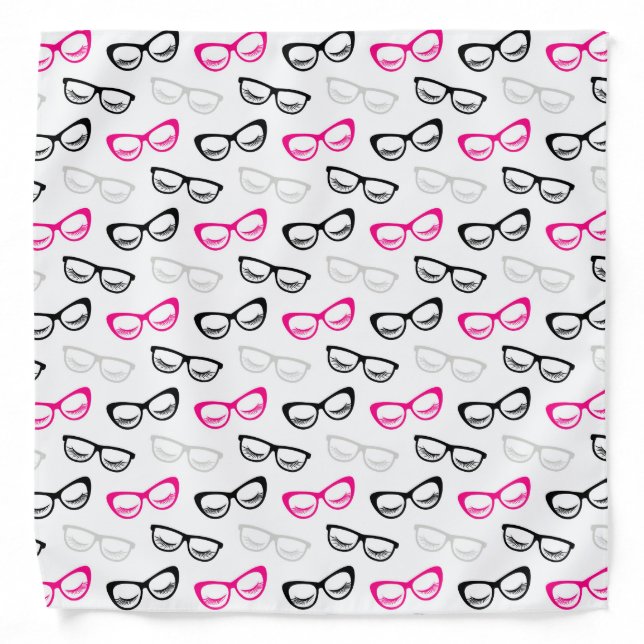 Pink, Black & Gray Glasses & Lashes Bandana (Front)