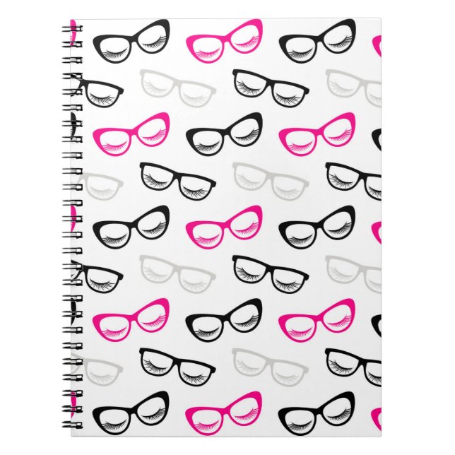 Pink, Black & Gray Glasses & Lashes Notebook (Front)