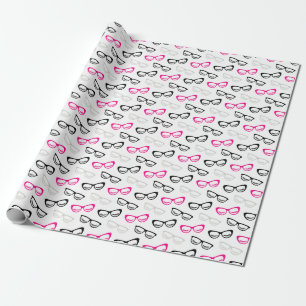 Pink, Black & Gray Glasses & Lashes Wrapping Paper