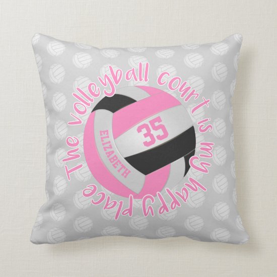 pink black gray volleyball court is my happy place throw pillow