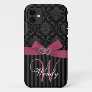 Pink Black Grey Damask Stripes iPhone 5 Case