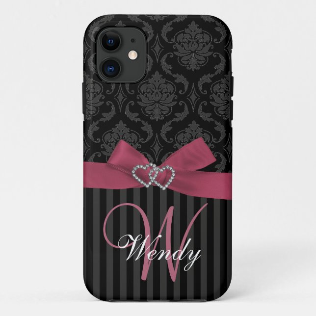 Pink Black Grey Damask Stripes iPhone 5 Case (Back)