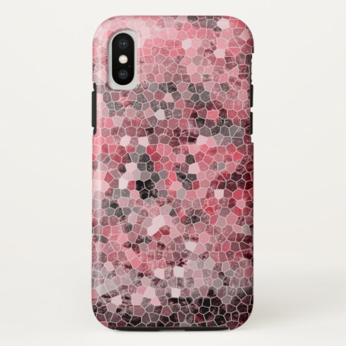 Pink Black Grey Mottled Mosaic Tile iPhone XS Case