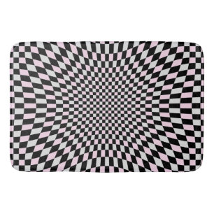 Pink Black Grey Trippy Checker Board Pattern Bath Mat