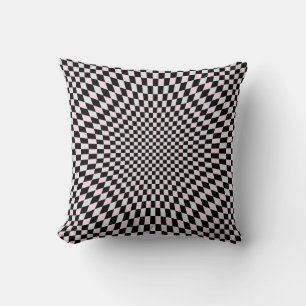 Pink Black Grey Trippy Checker Board Pattern Throw Pillow