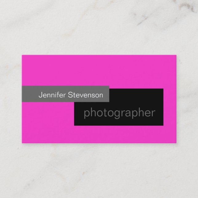 Pink Black Grey White Photography Business Card (Front)