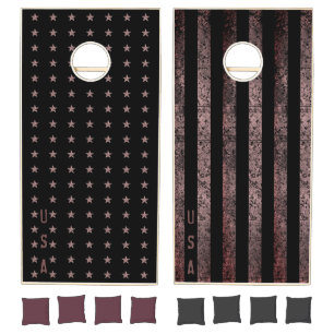 Pink Black Grunge Stars vs Stripes American Flag Cornhole Set
