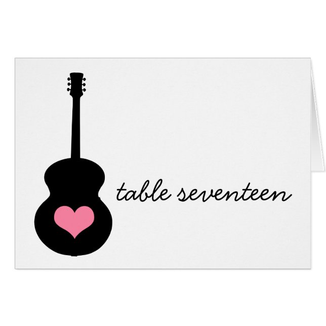 Pink/Black Guitar Heart Table Number Card (Front Horizontal)