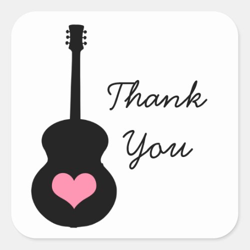 PinkBlack Guitar Heart Thank You Stickers