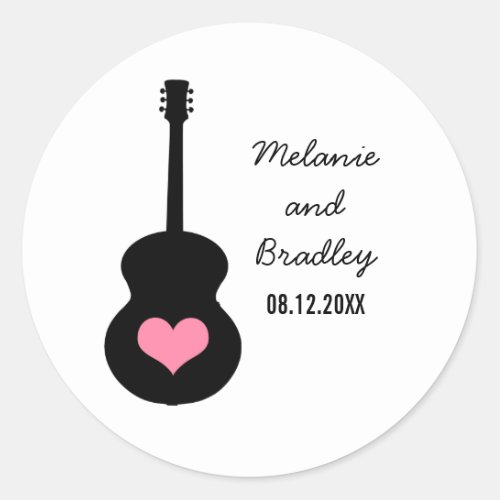 PinkBlack Guitar Heart Wedding Stickers