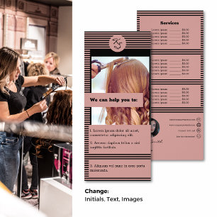 Pink & Black Hairstylist Service List Rack Card