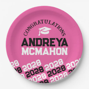 Pink & Black Half Repeat Grad Personalized Paper Plates