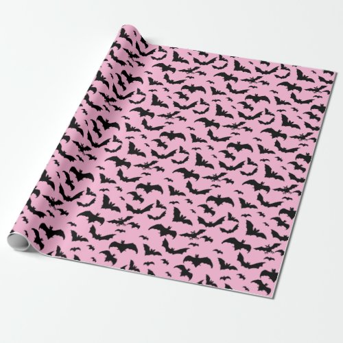 Pink  Black Halloween Bats Wrapping Paper