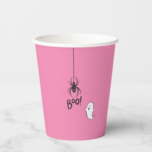 Pink Black Halloween Cute Ghost Scared of Spider Paper Cups