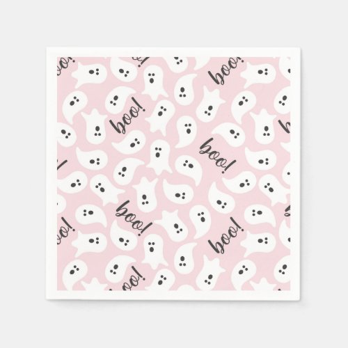 Pink  Black Halloween Ghost Boo Party Napkins