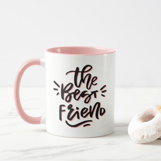 Pink & Black Hand Lettered The Best Friend Mug (With Donut)