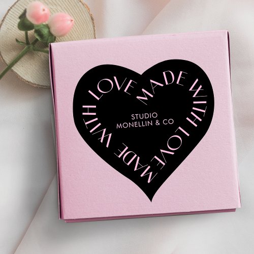 Pink  Black Handmade With Love Packaging Heart Sticker