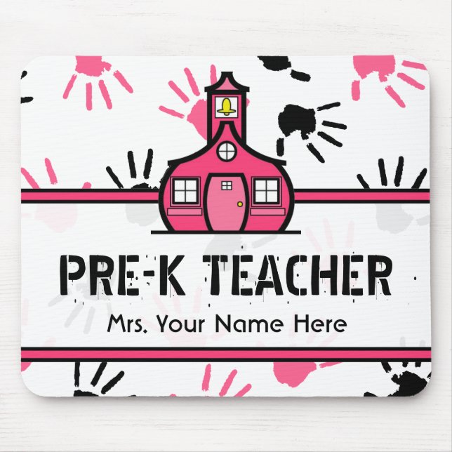 Pink & Black Handprints Pre-K Teacher Mousepad (Front)