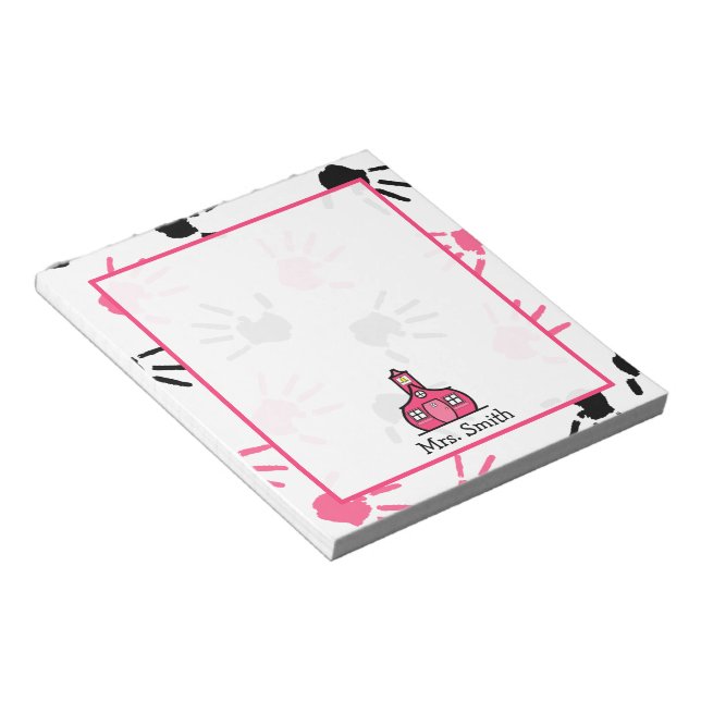 Pink & Black Handprints Teacher Notepad (Angled)