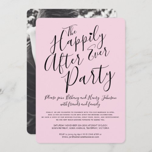 Pink black happily ever after wedding party invitation