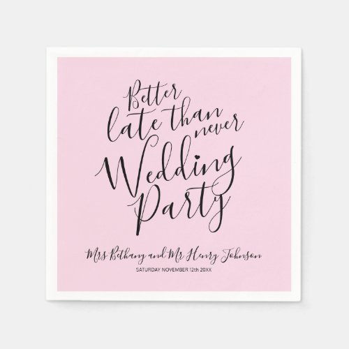 Pink black happily ever after wedding party napkins