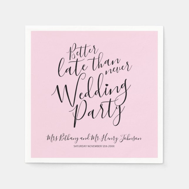 Pink black happily ever after wedding party napkins (Front)
