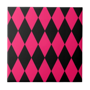 Pink Black Harlequin Diamonds Checkers Design  Ceramic Tile