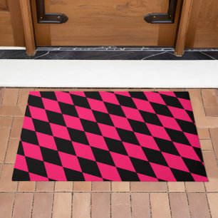 Pink Black Harlequin Diamonds Checkers Design Doormat