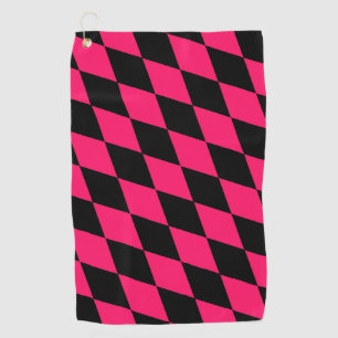 Pink Black Harlequin Diamonds Checkers Design  Golf Towel