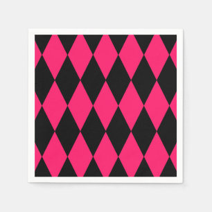 Pink Black Harlequin Diamonds Checkers Design Napkins