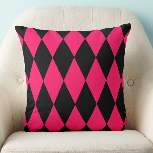 Pink Black Harlequin Diamonds Checkers Design Throw Pillow
