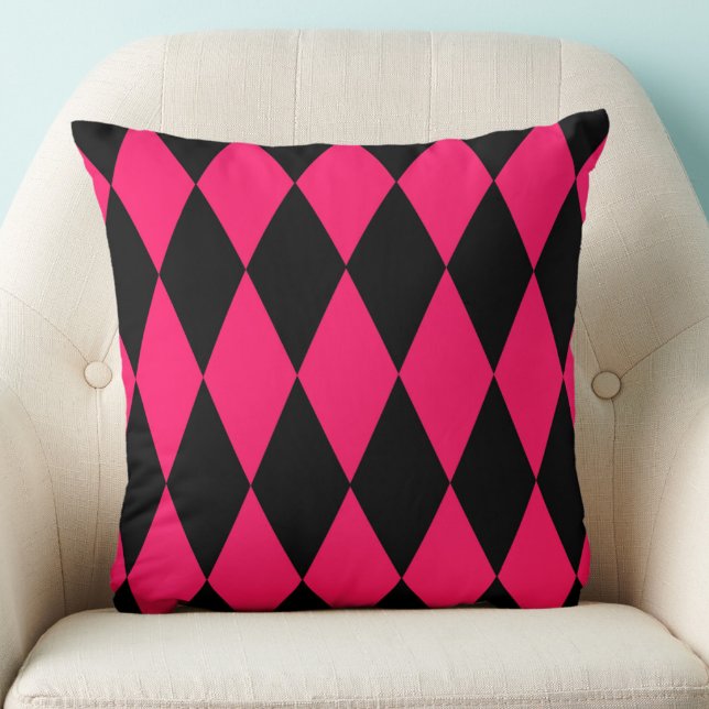Pink Black Harlequin Diamonds Checkers Design  Throw Pillow (Creator Uploaded)