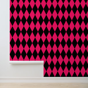 Pink Black Harlequin Diamonds Checkers Design  Wallpaper