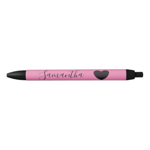 Pink Black Heart Personalized Name Black Ink Pen