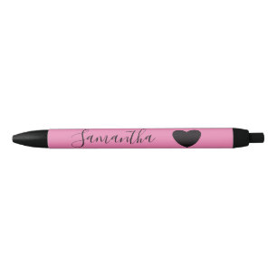 Pink Black Heart Personalized Name Pen