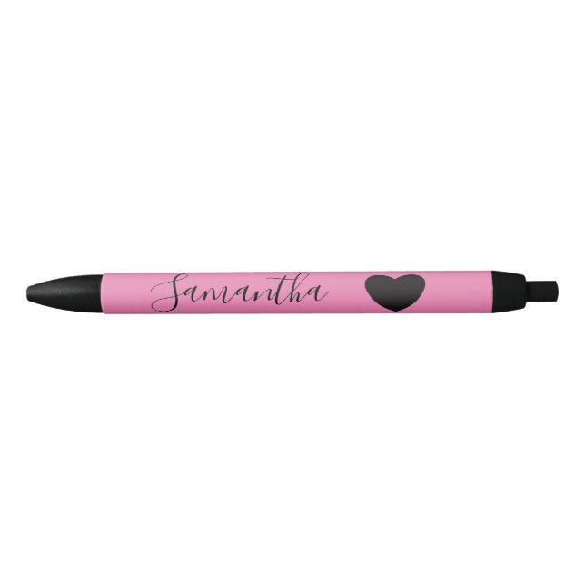 Pink Black Heart Personalized Name Pen (Front)