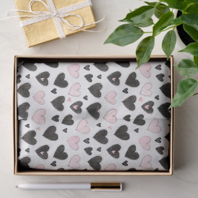 Pink Black Hearts Birthday Tissue Paper (Gift)