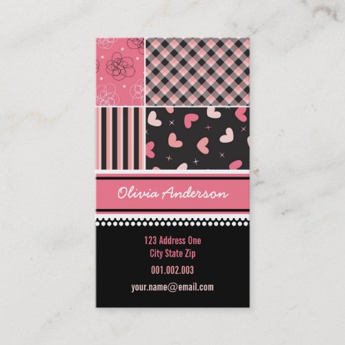Pink Black Hearts Checks Stripes Plaid Pattern Business Card