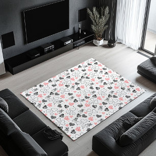 Pink Black Hearts Cute I Love You Gift Area Rug
