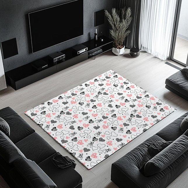 Pink Black Hearts Cute I Love You Gift Area Rug (Pink Black Hearts Cute I Love You Gift Area Rug)